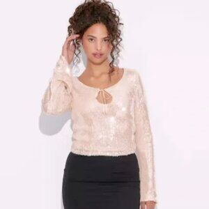 Women's Bell Long Sleeve Sequin Holiday Top SizeXL